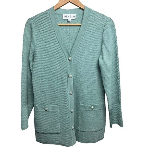 St. John Collection Green Ribbed Cardigan Sz. 6 - Picture 1 of 6